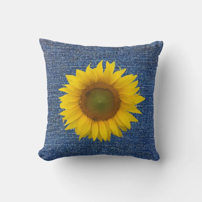 Zonnebloem Denim Kijk Rustic goot Pillow Kussen (Voorkant)