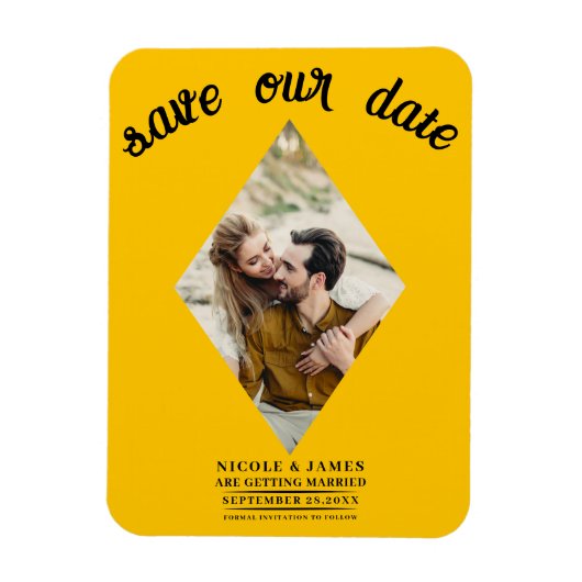 Zonnebloem Diamant Foto Bruiloft Save the Date Magneet (Verticaal)