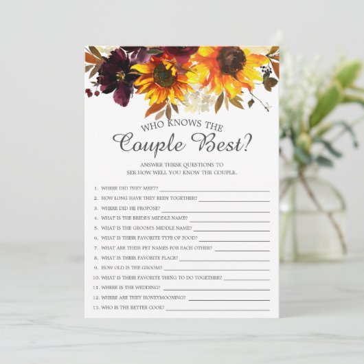 Zonnebloem die het beste bruidsspel van het paar k kaart (Staand voorkant)