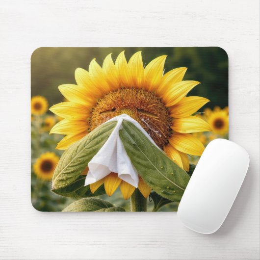 Zonnebloem die in een zakdoek niest muismat (Met muis)