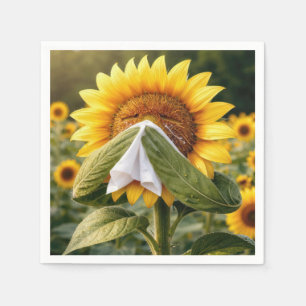 Zonnebloem die in een zakdoek niest servet