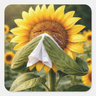 Zonnebloem die in een zakdoek niest vierkante sticker