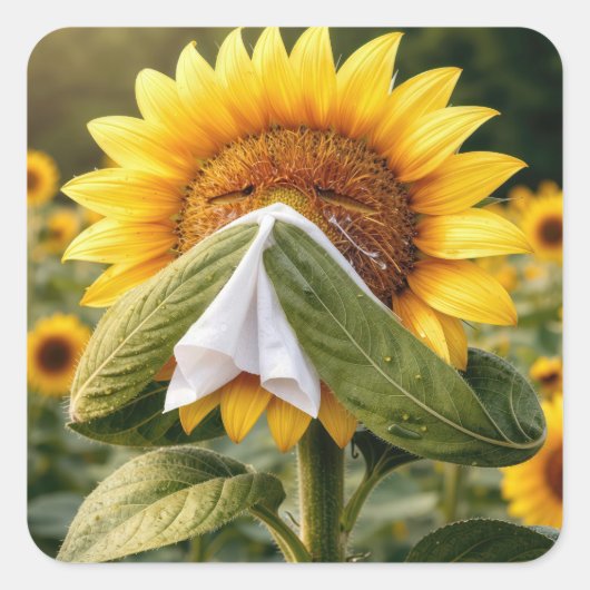 Zonnebloem die in een zakdoek niest vierkante sticker (Voorkant)