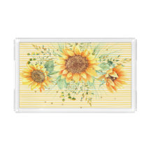 Zonnebloem dienblad op gele strepen