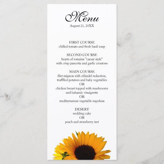 Zonnebloem Dinner Party Menu (Voorkant)