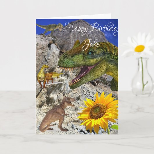 Zonnebloem Dinosaur Birthday Folted Wenskaart Kaart (Kleine Plant)
