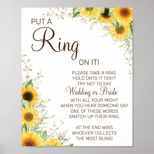 Zonnebloem Doe een ring bruidsshower spel bord Poster (Voorkant)