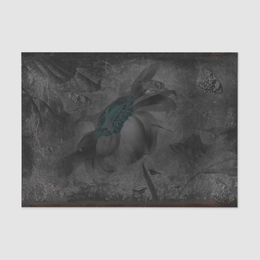 Zonnebloem Donkere Blauwgroen  Antiek textuur Tissuepapier (Voorkant)