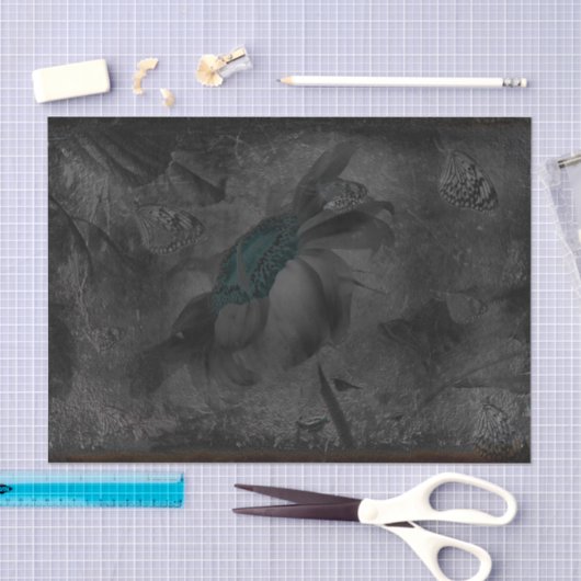 Zonnebloem Donkere Blauwgroen  Antiek textuur Tissuepapier (Craft)