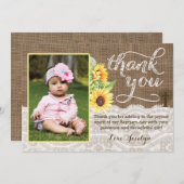 Zonnebloem Doop Dank u Kaart voor Meisje (Voorkant / Achterkant)