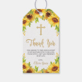 Zonnebloem doop doop dank u gunst cadeaulabel (Voorkant)