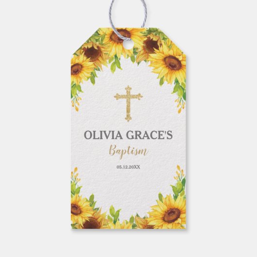 Zonnebloem doop doop dank u gunst cadeaulabel (Achterkant)