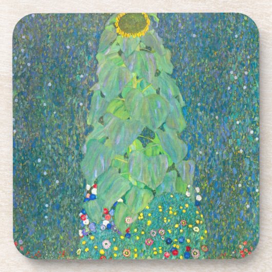 Zonnebloem door Klimt,  bloemen Art Nouveau Bier Onderzetter (Voorkant)