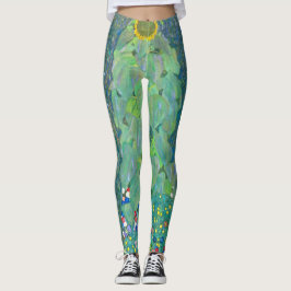 Zonnebloem door Klimt, bloemen Art Nouveau Leggings