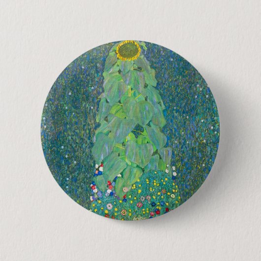 Zonnebloem door Klimt,  bloemen Art Nouveau Ronde Button 5,7 Cm (Voorkant)