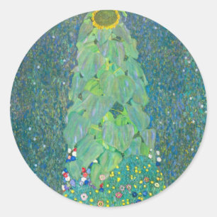 Zonnebloem door Klimt, Vintage Bloemen Art Nouveau Ronde Sticker