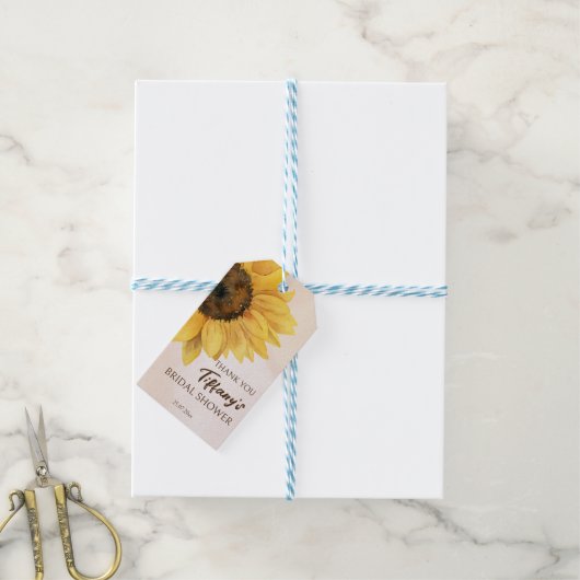 Zonnebloem douche gunst geschenktas cadeaulabel (Met Touw)