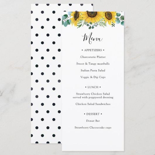 Zonnebloem Douche Menu (Voorkant / Achterkant)