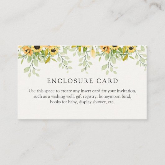 Zonnebloem douchecabinekaart informatiekaartje (Voorkant)