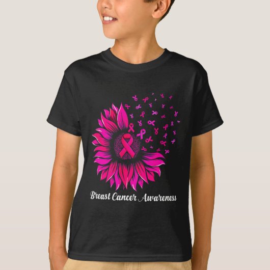 Zonnebloem Draag Roze borstkankerbewustzijn Vrouwe T-shirt (Voorkant)