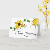 Zonnebloem Dragonfly Happy Birthday Kaart (Gele Bloem)