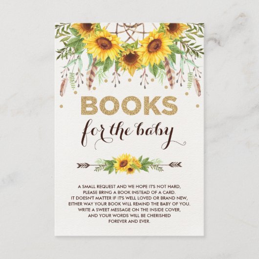 Zonnebloem Drocatcher Rustic Boho Boeken voor Baby Informatiekaartje (Voorkant)