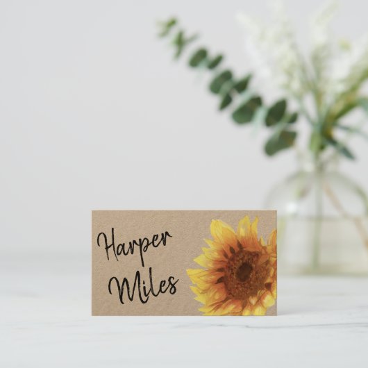 Zonnebloem, droge bloem en symbolen visitekaartje (Staand voorkant)