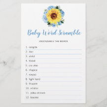 Zonnebloem Dusty Blue Floral Baby shower Word Game