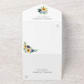 Zonnebloem Dusty Blue Floral Botanical Wedding All In One Uitnodiging (Buitenkant)