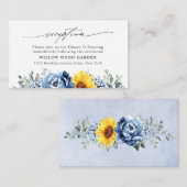 Zonnebloem Dusty Blue Floral bruiloft receptie Informatiekaartje (Voorkant / Achterkant)