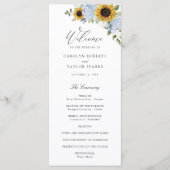 Zonnebloem Dusty Blue Floral Elegant Script Wedden Programmakaart (Voorkant)