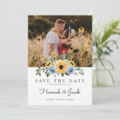 Zonnebloem Dusty Blue Floral Save The Date (Staand voorkant)