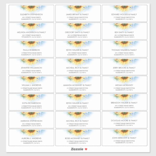 Zonnebloem Dusty Blue Gastennamen Adresetiketten Sticker (Vel)