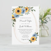 Zonnebloem Dusty Blue Rustic QR Code Wedding Kaart (Staand voorkant)