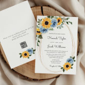 Zonnebloem Dusty Blue Rustic QR Code Wedding Kaart