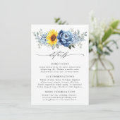 Zonnebloem Dusty Blue Slate Floral Wedding Details Informatiekaartje (Staand voorkant)