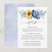 Zonnebloem Dusty Blue Slate Floral Wedding Details Informatiekaartje (Voorkant / Achterkant)
