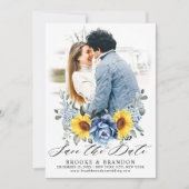 Zonnebloem Dusty Blue Slate Peony Bloemen Foto Save The Date (Voorkant)