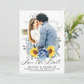 Zonnebloem Dusty Blue Slate Peony Bloemen Foto Save The Date (Staand voorkant)