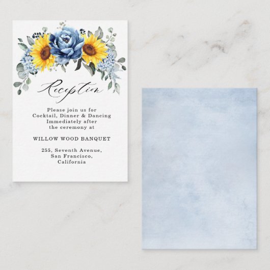Zonnebloem Dusty Blue Slate Peony bruiloft recepti Informatiekaartje (Voorkant / Achterkant)