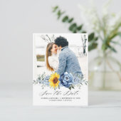 Zonnebloem Dusty Blue Slate Peony Save the Date Briefkaart (Staand voorkant)