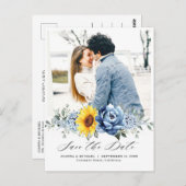 Zonnebloem Dusty Blue Slate Peony Save the Date Briefkaart (Voorkant / Achterkant)