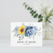 Zonnebloem Dusty Blue Slate Peony Save the Date Briefkaart (Staand voorkant)