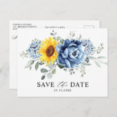 Zonnebloem Dusty Blue Slate Peony Save the Date Briefkaart (Voorkant / Achterkant)
