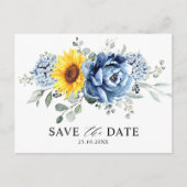Zonnebloem Dusty Blue Slate Peony Save the Date Briefkaart (Voorkant)