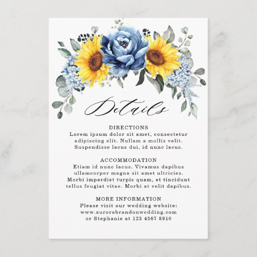 Zonnebloem Dusty Blue Slate Peony Wedding Details Informatiekaartje (Voorkant)