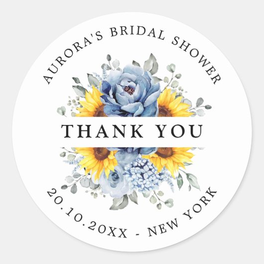 Zonnebloem Dusty Blue Slate Vrijgezellenfeest Hart Ronde Sticker (Voorkant)
