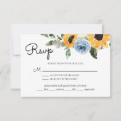 Zonnebloem Dusty Blue Weddenschap met maaltijdkeuz RSVP Kaartje (Voorkant)