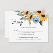 Zonnebloem Dusty Blue Weddenschap met maaltijdkeuz RSVP Kaartje (Voorkant / Achterkant)