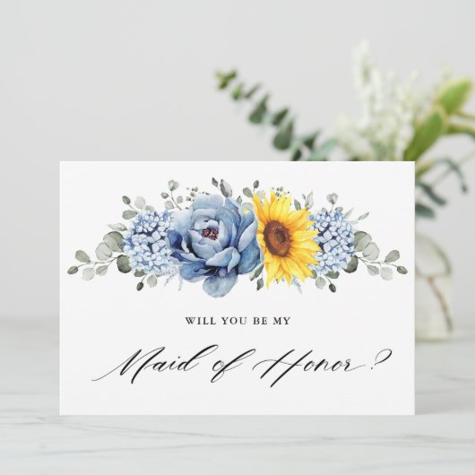 Zonnebloem Dusty Blue Wil je mijn meid van eer zij Kaart (Staand voorkant)
